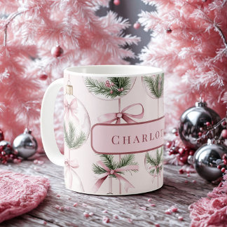 Modern Pink Christmas Ornament Personalized Mug