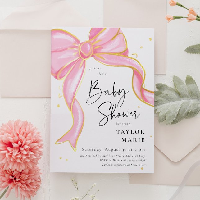 Modern Pink Coquette Bow Baby Shower Girl Einladung (Von Creator hochgeladen)