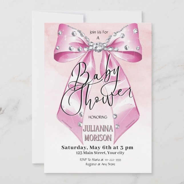 Modern Pink Coquette Bow Baby Shower Girl Einladung (Vorderseite)