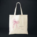Modern Pink Coquette Bow Baby Shower Tragetasche<br><div class="desc">Celebrate the mom-to-be in style with this Modern Pink Coquette Bow Baby Shower Tote Bag. Featuring a chic pink bow design paired with elegant modern typography, this personalized tote adds a charming and feminine touch to any baby shower celebration. Perfect as a gift bag, favor bag, or keepsake for the...</div>
