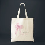 Modern Pink Coquette Bow Baby Shower Tragetasche<br><div class="desc">Celebrate the mom-to-be in style with this Modern Pink Coquette Bow Baby Shower Tote Bag. Featuring a chic pink bow design paired with elegant modern typography, this personalized tote adds a charming and feminine touch to any baby shower celebration. Perfect as a gift bag, favor bag, or keepsake for the...</div>