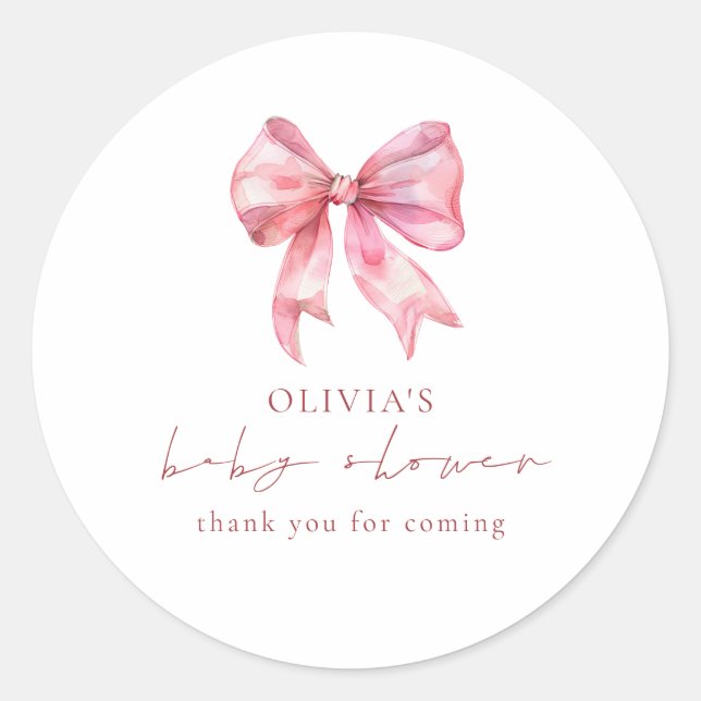 Modern Pink Coquette Bow Vielen Dank Baby Dusche Runder Aufkleber (Vorderseite)