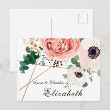Modern Pink Coral Floral Botanical Vielen Dank
