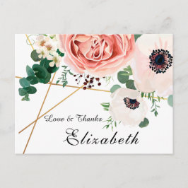 Modern Pink Coral Floral Botanical Vielen Dank Postkarte