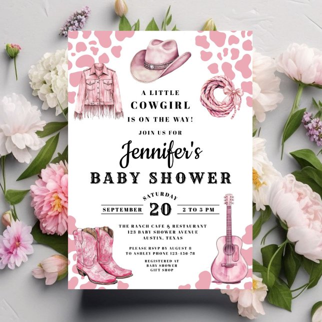 Modern Pink Cowgirl Baby Shower Einladung (Modern Pink Cowgirl Baby Shower Invitation)