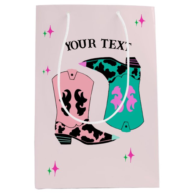 Modern Pink Cowgirl Boots Rodeo Mittlere Geschenktüte (Vorderseite)