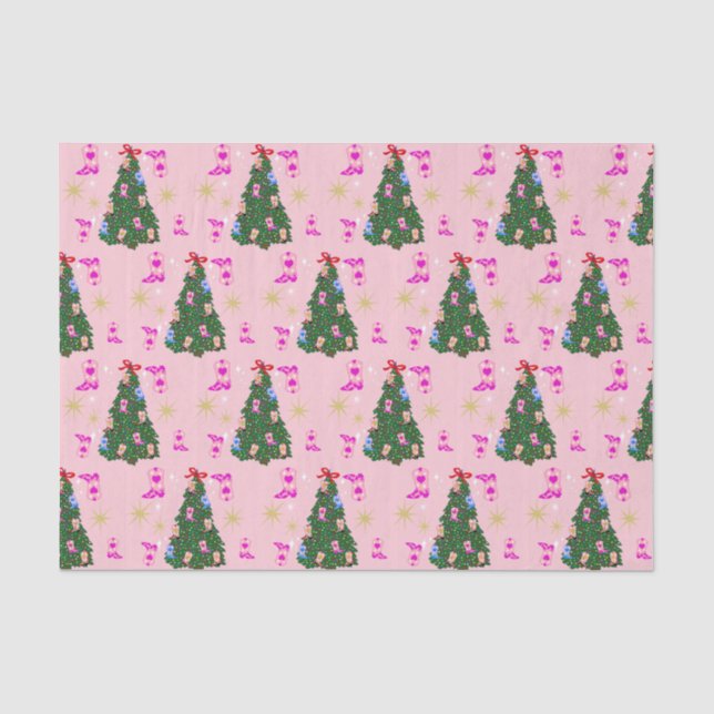Modern Pink Cowgirl Western Boots Christmas Tree Seidenpapier (Vorderseite)