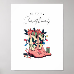 Modern Pink Cowgirl Western Boots Weihnachten Poster