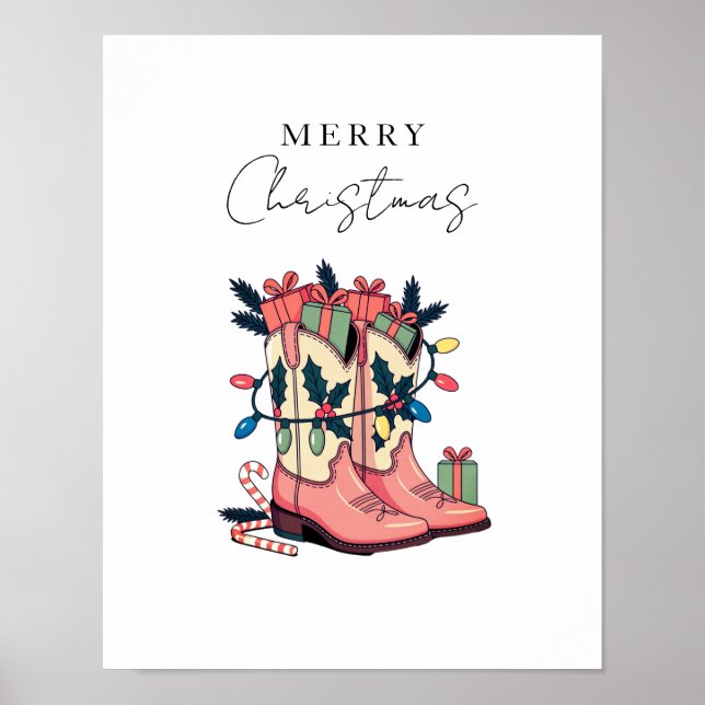 Modern Pink Cowgirl Western Boots Weihnachten Poster (Vorne)