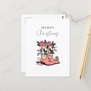 Modern Pink Cowgirl Western Boots Weihnachten Postkarte