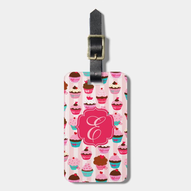 Modern Pink Cupcakes Girly Gepäckanhänger (Vorderseite vertikal)