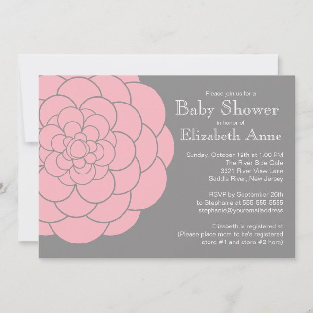 Modern Pink Dahlia Bloom Floral Girl Babydusche Einladung (Vorderseite)