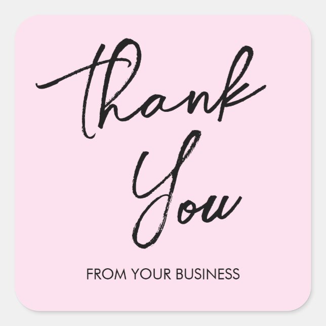 Modern Pink Danke, Script Quadratischer Aufkleber (Vorderseite)
