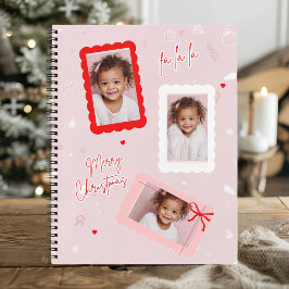 Modern Pink “Fa La La” Christmas Photo   Notizbuch