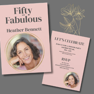 Modern Pink Fifty and Fabulous Photo Birthday Einladung