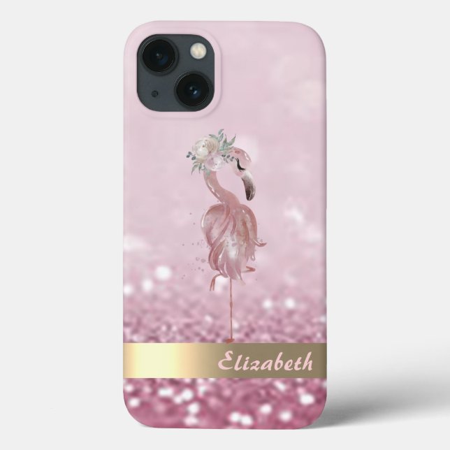Modern Pink Flamingo Blume Glitzer Bokeh Case-Mate iPhone Hülle (Rückseite)