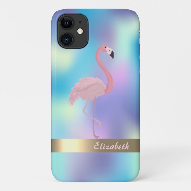 Modern Pink Flamingo Holographic Case-Mate iPhone Hülle (Rückseite)