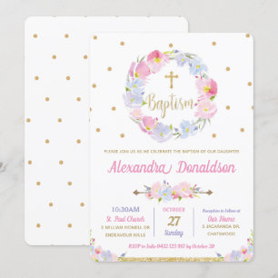 Modern Pink Floral Blume Taufe Christening Einladung