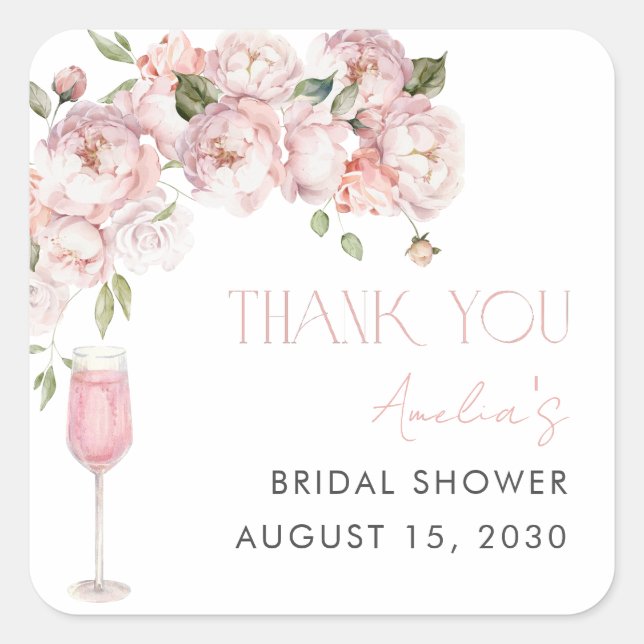 Modern Pink Floral Brautparty Danke Quadratischer Aufkleber (Vorderseite)