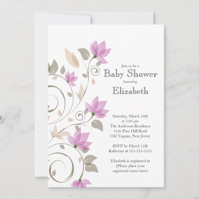 Modern Pink Floral Girl Babydusche Einladung (Vorderseite)