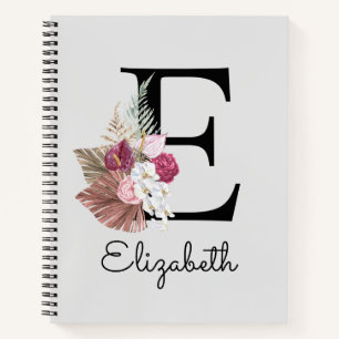 Modern Pink Floral Initial E Notizbuch