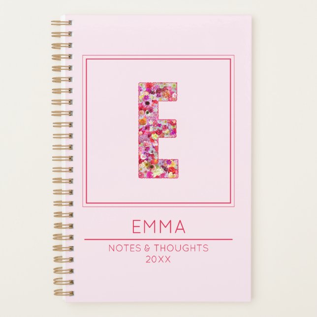 Modern Pink Floral Monogram Weekly Letter E Planer (Vorderseite)