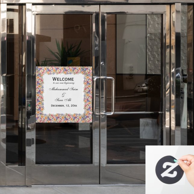 Modern Pink Floral Nikah Muslime Einladung Fensteraufkleber (Büro Tür)