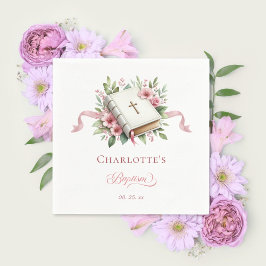 Modern Pink Flower Baptism Paper Napkin Serviette