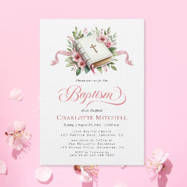 Modern Pink Flower Bible Baptism Einladung
