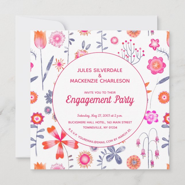 Modern Pink Flower Garden Boho Verlobung Einladung (Vorderseite)