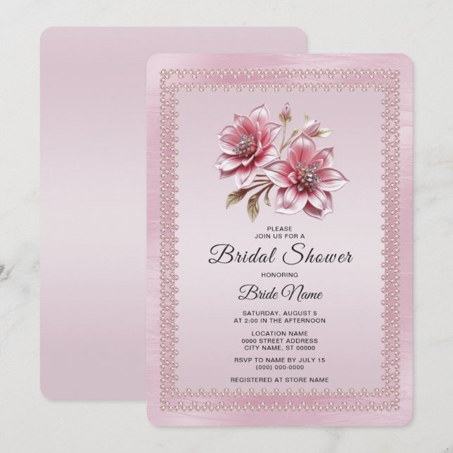 Modern Pink Flowers Bridal Shower Invitation (Devant / Derrière)