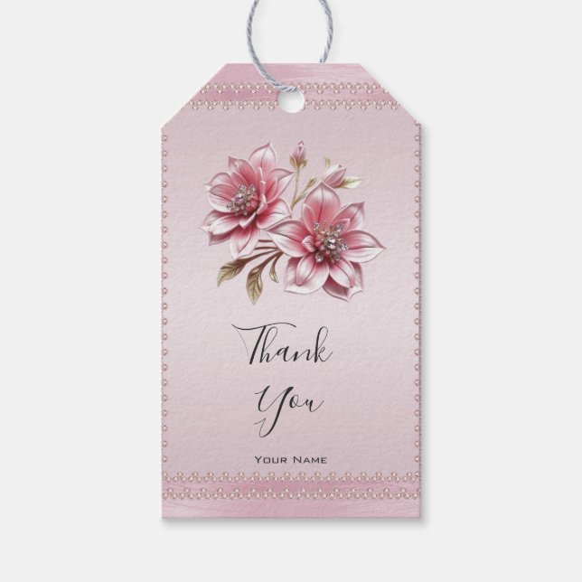 Modern Pink Flowers Gift Tag Geschenkanhänger (Vorderseite)