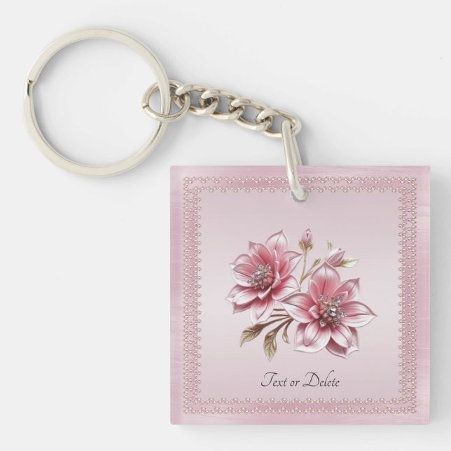 Modern Pink Flowers Keychain (Devant)
