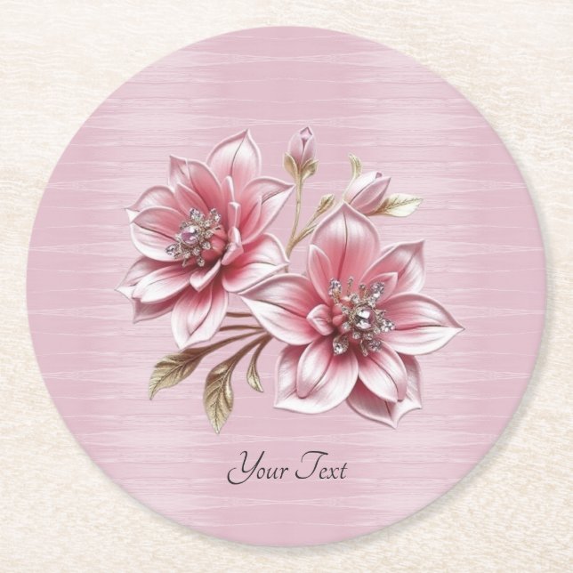 Modern Pink Flowers Paper Coaster Runder Pappuntersetzer (Vorderseite)