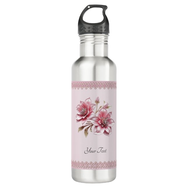 Modern Pink Flowers Water Bottle Edelstahlflasche (Vorderseite)