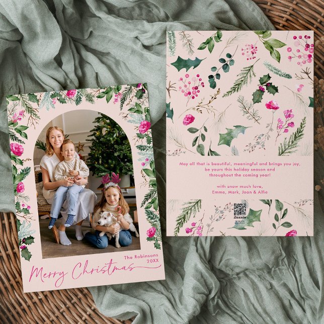 Modern Pink Foliage Arch Frohe Weihnachten 1 Foto (Von Creator hochgeladen)