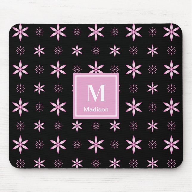 Modern Pink Geometric Floral Monogram Mouse Pad Mousepad (Vorne)