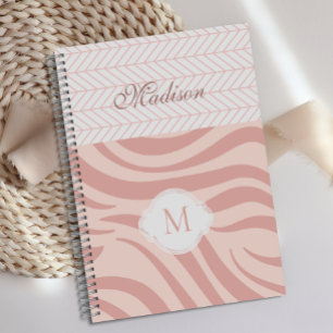 Modern Pink Geometric Zebra Trendy Monogram Planer