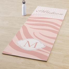 Modern Pink Geometric Zebra Trendy Monogram Yogamatte