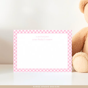 Modern Pink Gingham Baby Kinderzimmer Note Card Mitteilungskarte