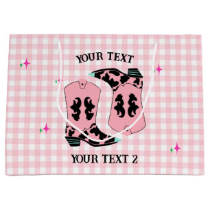 Modern Pink Gingham Cowgirl Boots Rodeo Große Geschenktüte
