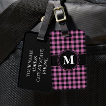 Modern Pink Gingham Monogram