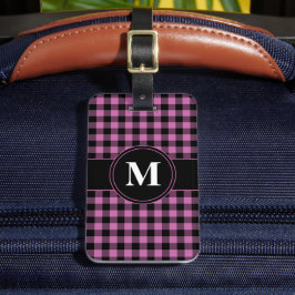 Modern Pink Gingham Monogram Gepäckanhänger