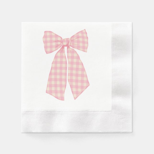 Modern Pink Gingham Romantischer Coquette Bow Cool Serviette (Vorderseite)