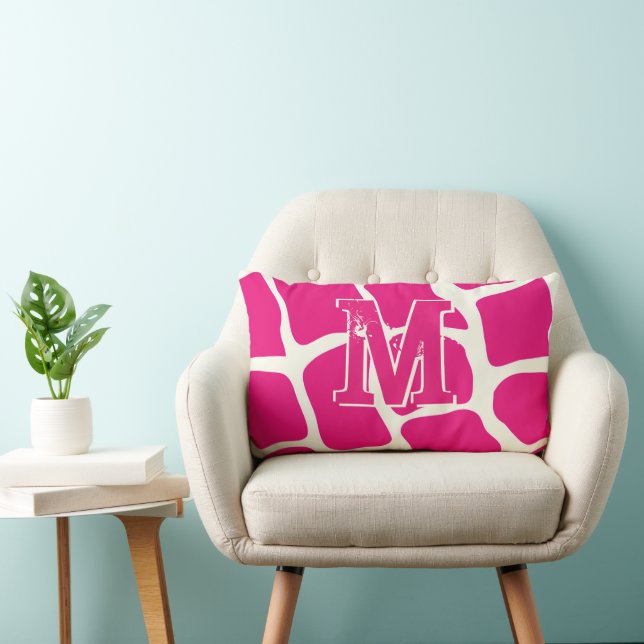 Modern Pink Giraffe Muster Monogramm Lendenkissen (Stuhl )