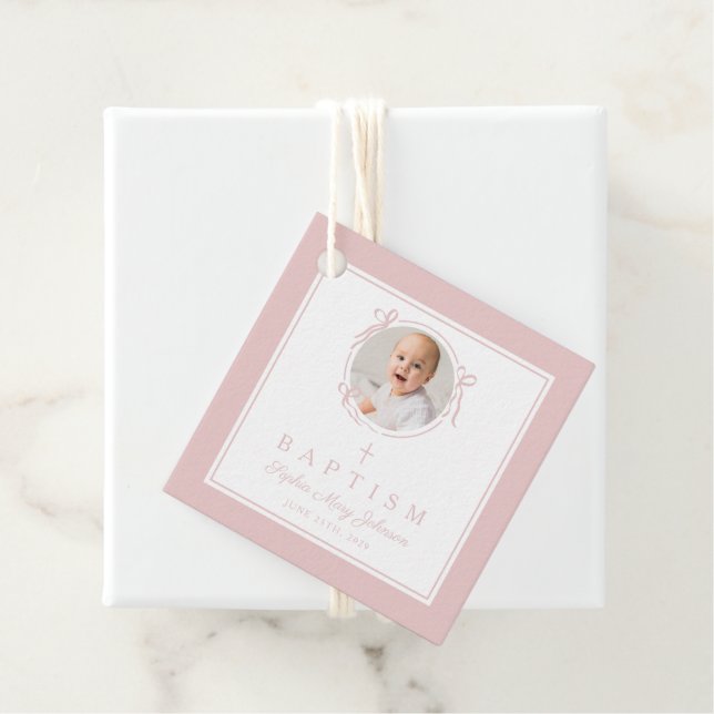 Modern Pink Girl Baptism Photo Geschenkanhänger (Beispiel)