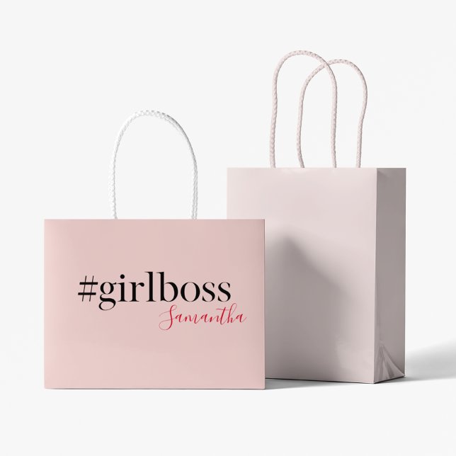 Modern Pink Girl Boss & Name Best Girly Große Geschenktüte (Von Creator hochgeladen)