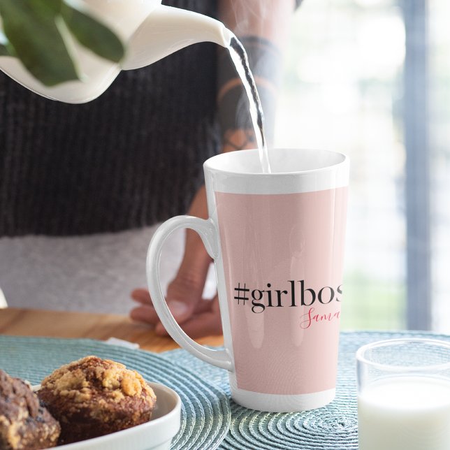 Modern Pink Girl Boss & Name Best Girly Milchtasse (Von Creator hochgeladen)