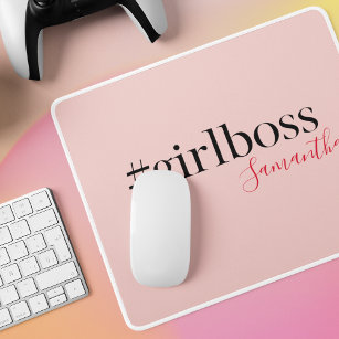Modern Pink Girl Boss & Name Best Girly Mousepad
