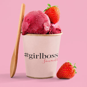 Modern Pink Girl Boss & Name Best Girly Pappbecher